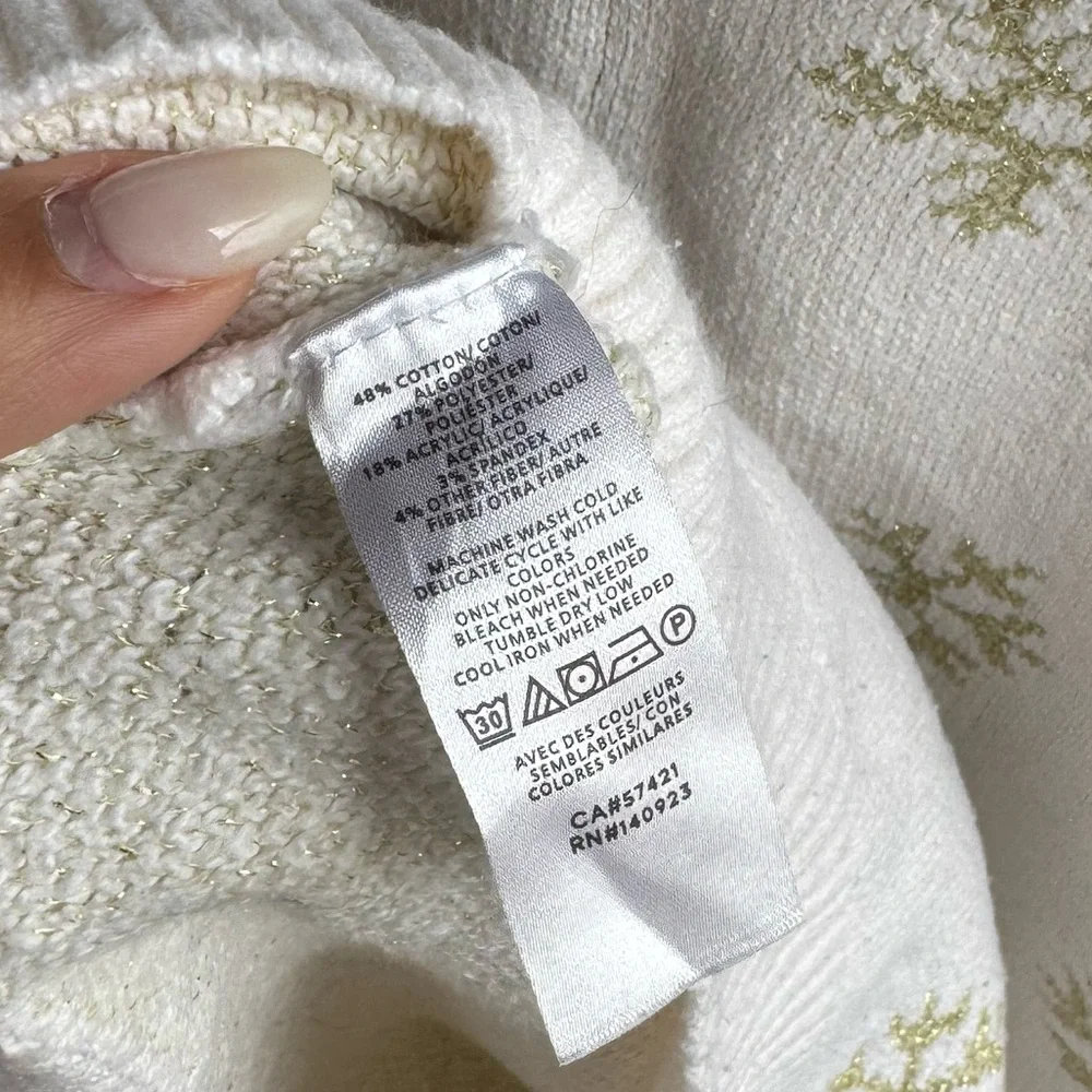 LOFT Cream Sweater with Gold Snowflake Design | M - Picture 6 of 6